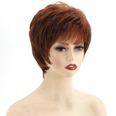 Pixie Cut Brown Layered Straight Fringe Wig for Seniors